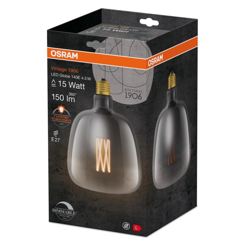 OSRAM LED VINTAGE E27 Glühlampe Globe 140 Smoke-Tönung dimmbar 4,5W wie 15W extra warmweißes gemütliches Licht